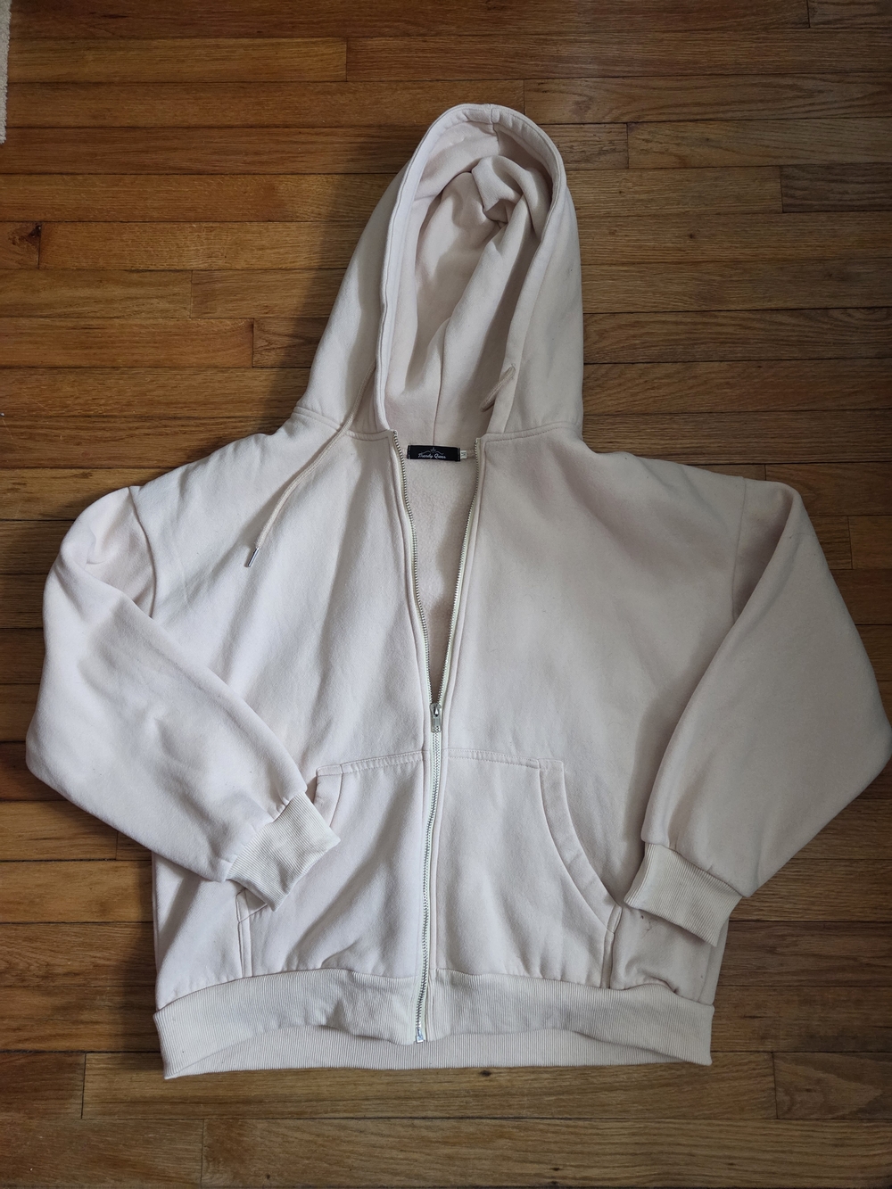 Cream Zip-Up Hoodie - Neutral Oversized Hoodie M